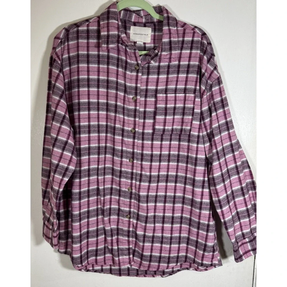 Aeropostale Men's Plaid Flannel Shirt M Pink Purple‎ Long Sleeve Button Down